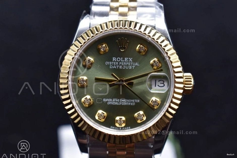Green Dial on 278289 Syle Markers Steel 31 DateJust WF 316L Fluted Bracelet and President Bezel Ladies 0316